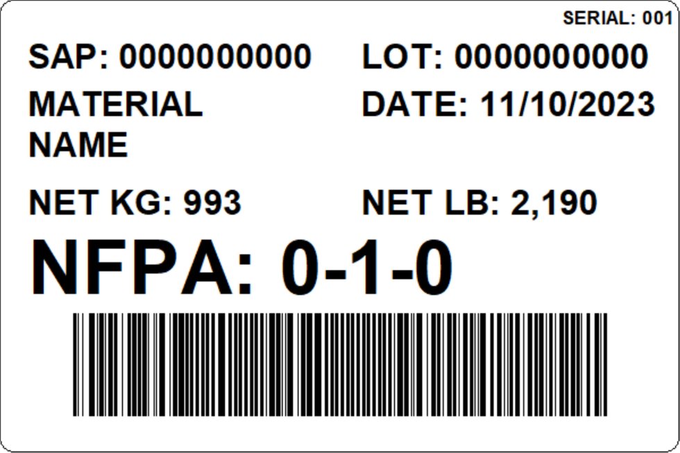 Material Label Example BarTender Software | Material Label