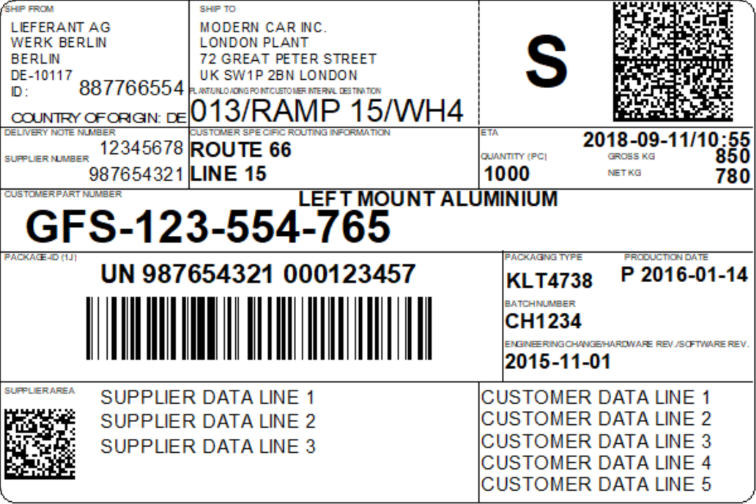 Vda 4987 Label Example Bartender Software | VDA4994